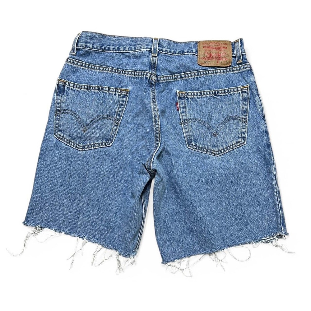 Levi's Cut‎ Off Shorts Mens 34 Blue 550 Relaxed Fit Denim Distressed Raw Hem